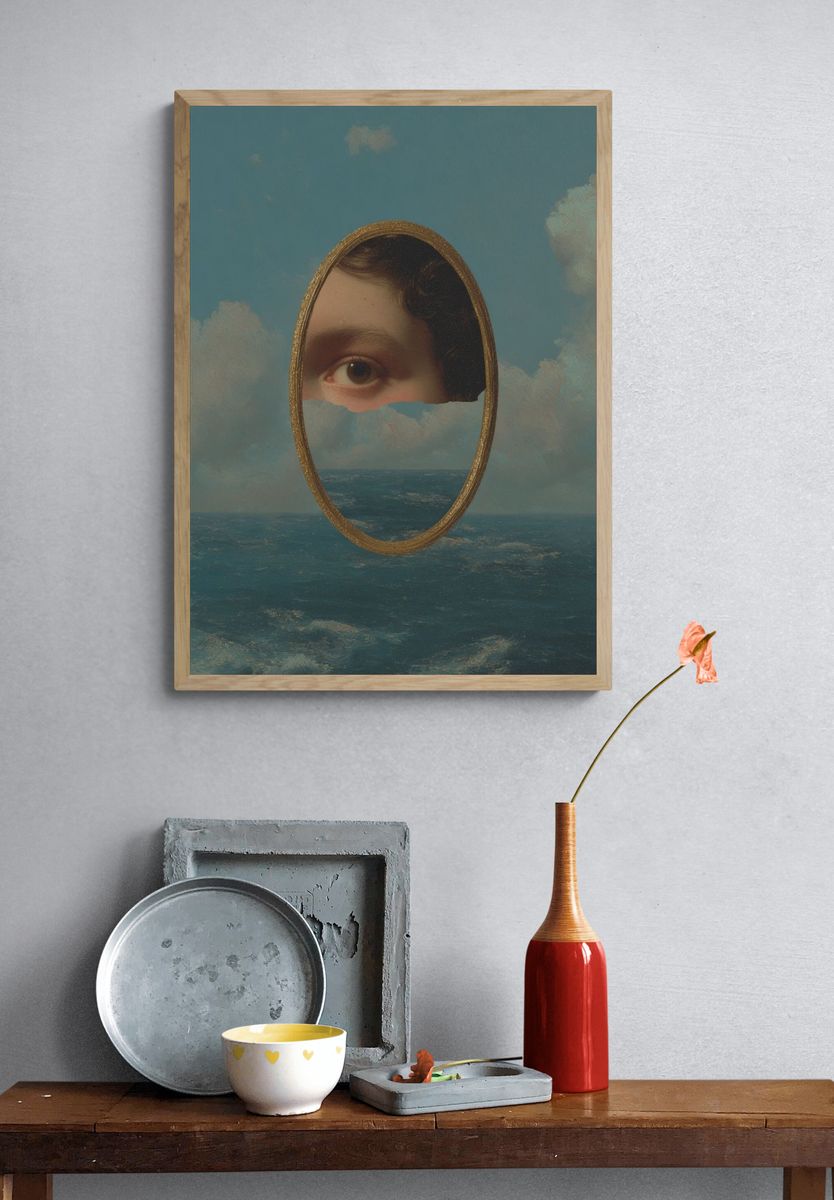 Surreal Eye in Ocean — Fine Art Print. — room view 3
