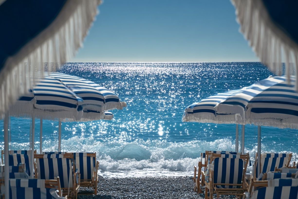 Seaside Umbrellas Photography Poster. poster detail