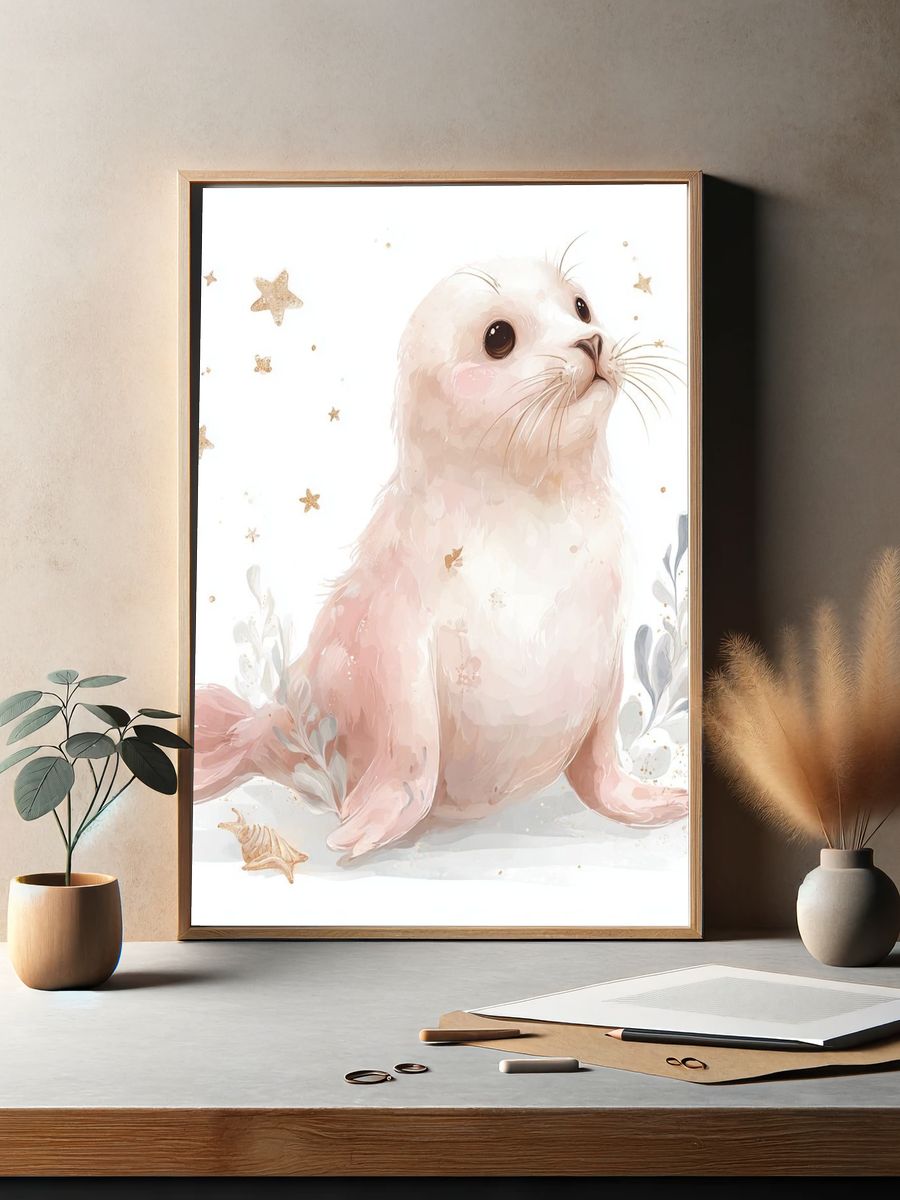 Cute Seal Illustration Poster. — room view 2