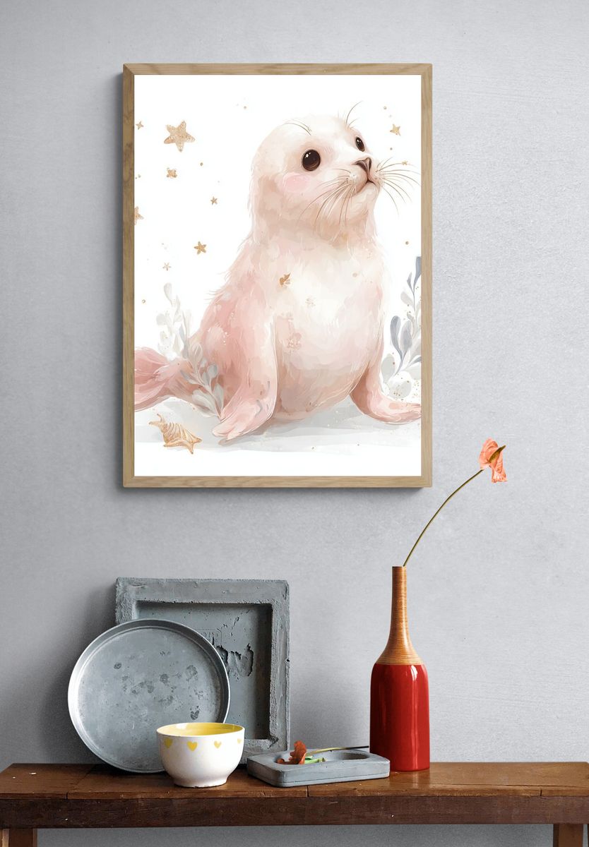 Cute Seal Illustration Poster. — room view 3