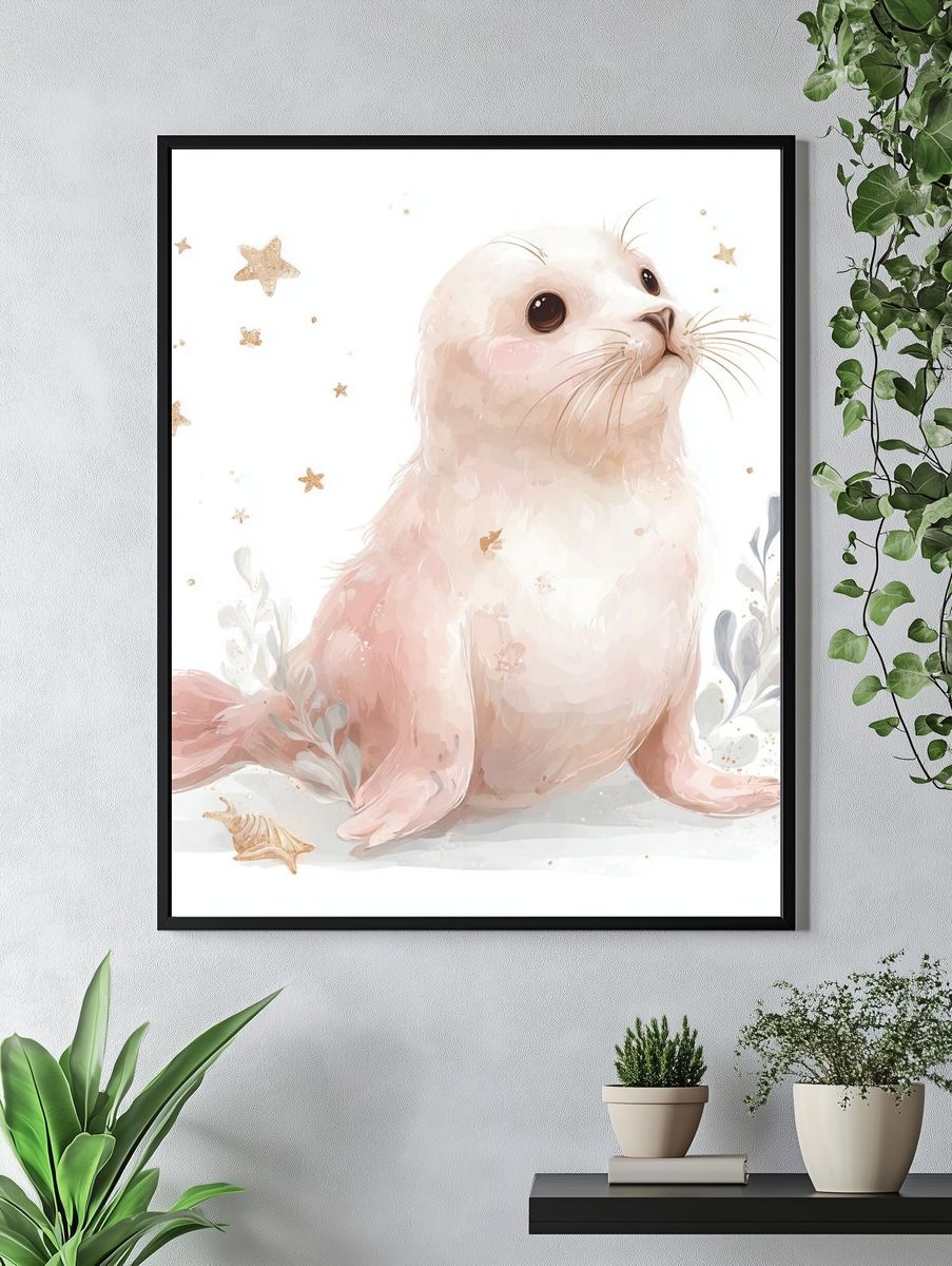 Cute Seal Illustration Poster. — room view 4