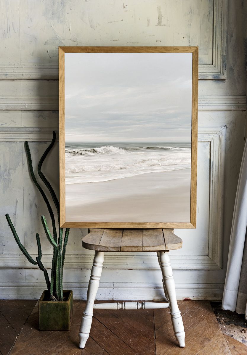 Misty Seaside Shoreline Photography Poster. — room view 1