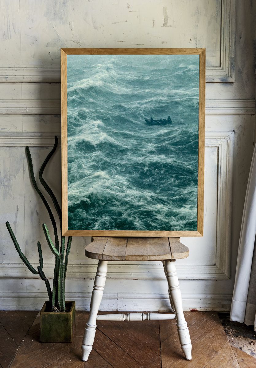 Stormy Sea Boat Photography Poster. room preview