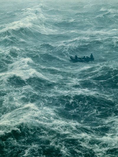Stormy Sea Boat Photography Poster.