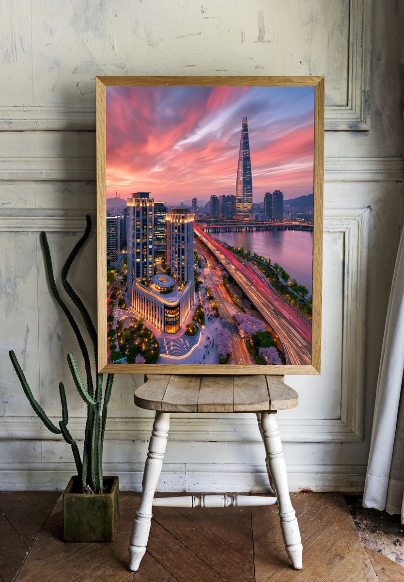 Seoul Skyline Sunset Poster. room preview