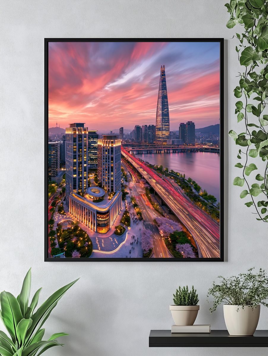 Seoul Skyline Sunset Poster. — room view 4