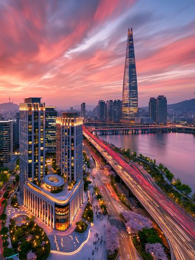 Seoul Skyline Sunset Poster. poster