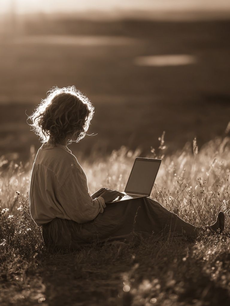 Sepia Field Laptop Portrait Print. poster detail