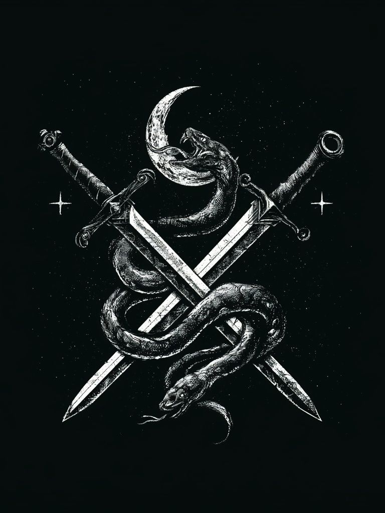Serpent and Swords Dark Illustration Poster. poster — illustration art