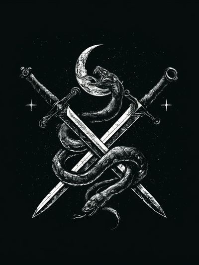 Serpent and Swords Dark Illustration Poster. poster