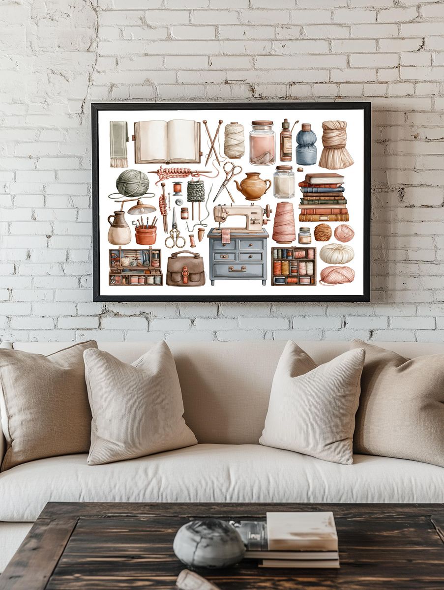 Sewing Supplies Watercolor Poster. room preview