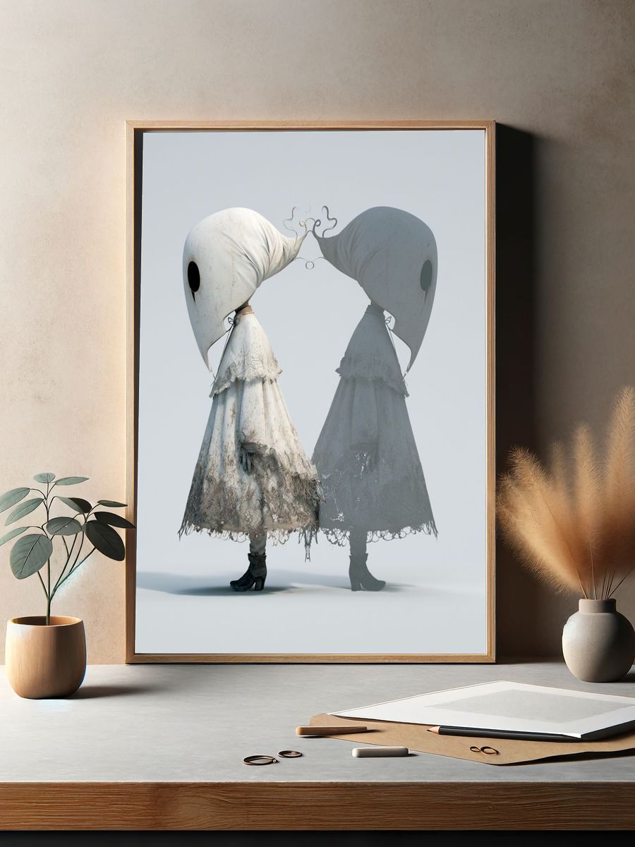 Surreal Twin Figures Illustration Poster. — room view 2