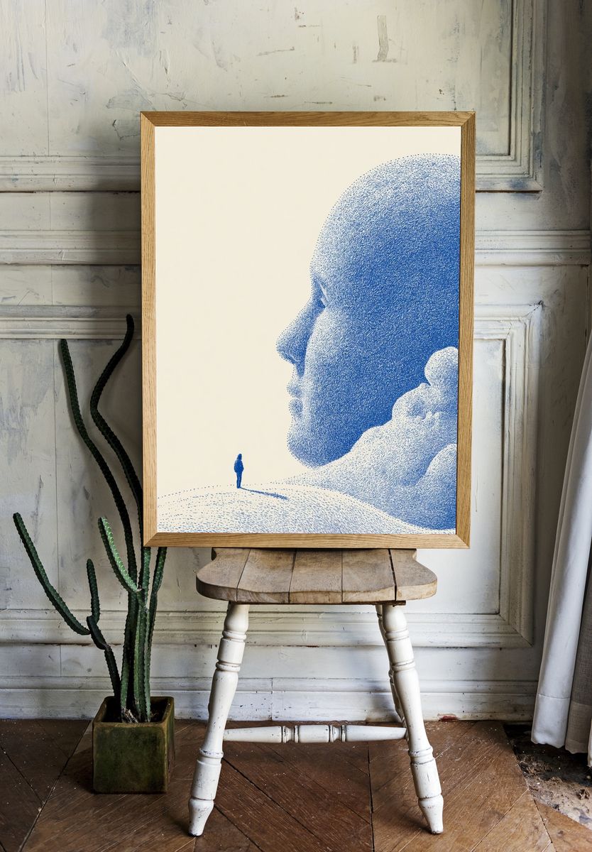 Surreal Giant Face Illustration Poster. room preview