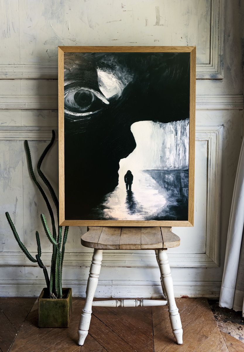 Surreal Cave Figure — Fine-Art Print. room preview