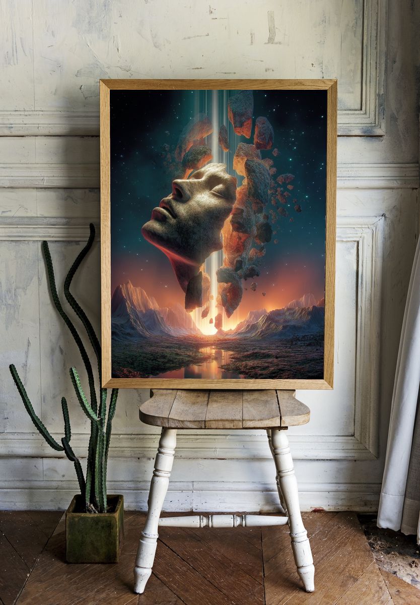 Surreal Cosmic Face — Fine Art Print. room preview