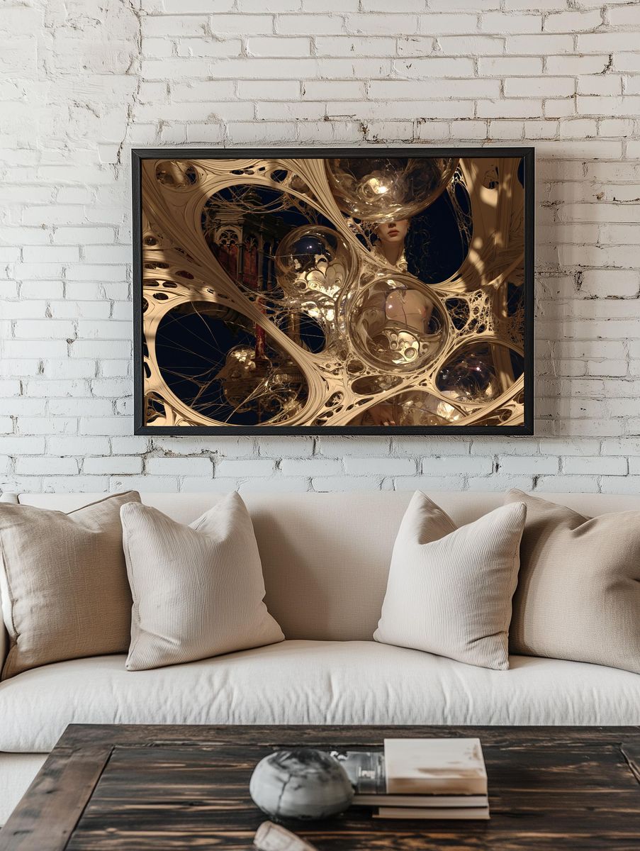 Surreal Gilded Figure Abstract Print. — room view 1