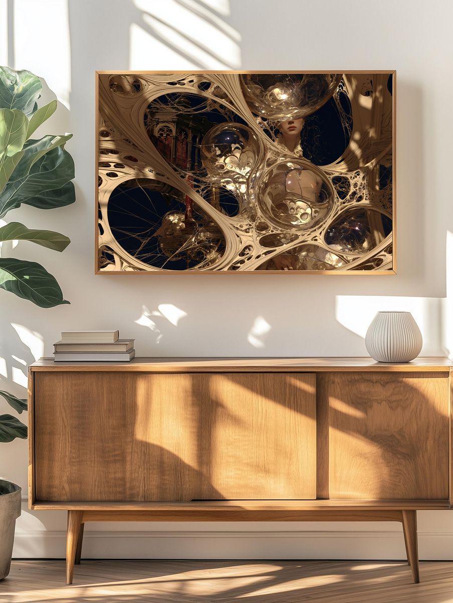Surreal Gilded Figure Abstract Print. — room view 3