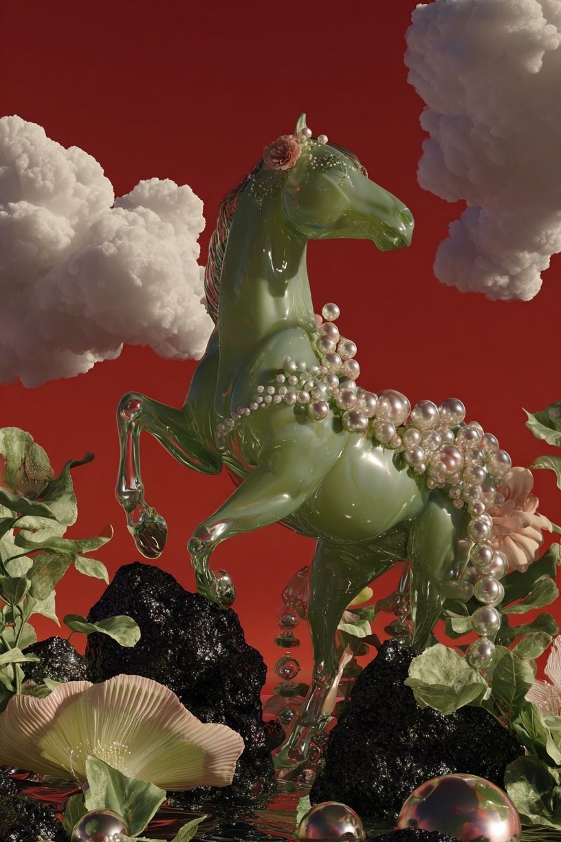 Surreal Green Horse Fine-Art Print. poster detail