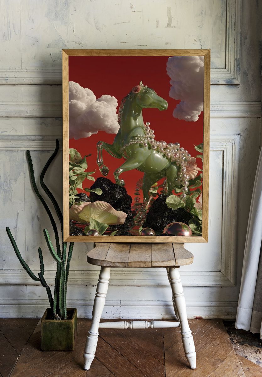 Surreal Green Horse Fine-Art Print. — room view 1