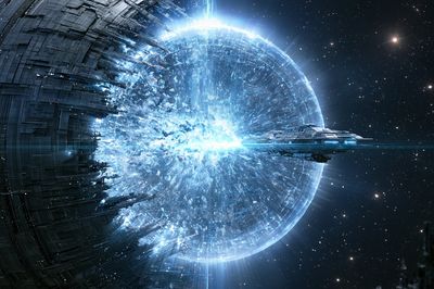Sci-Fi Space Station Explosion Poster. poster