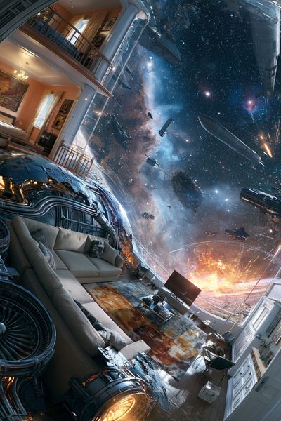 Sci-Fi Living Room Explosion Poster. poster