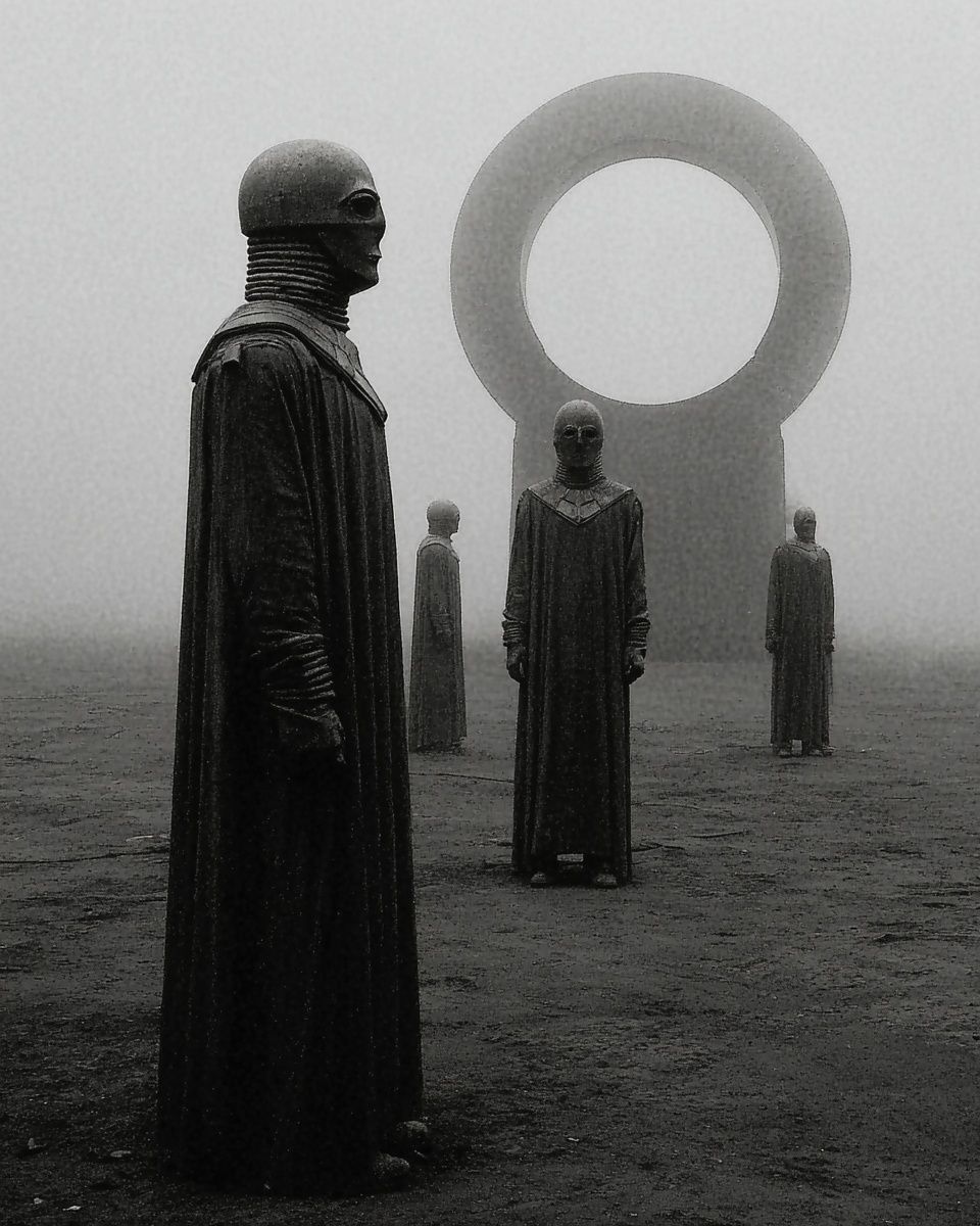 Surreal Monolith Figures Print. poster — fine-art art