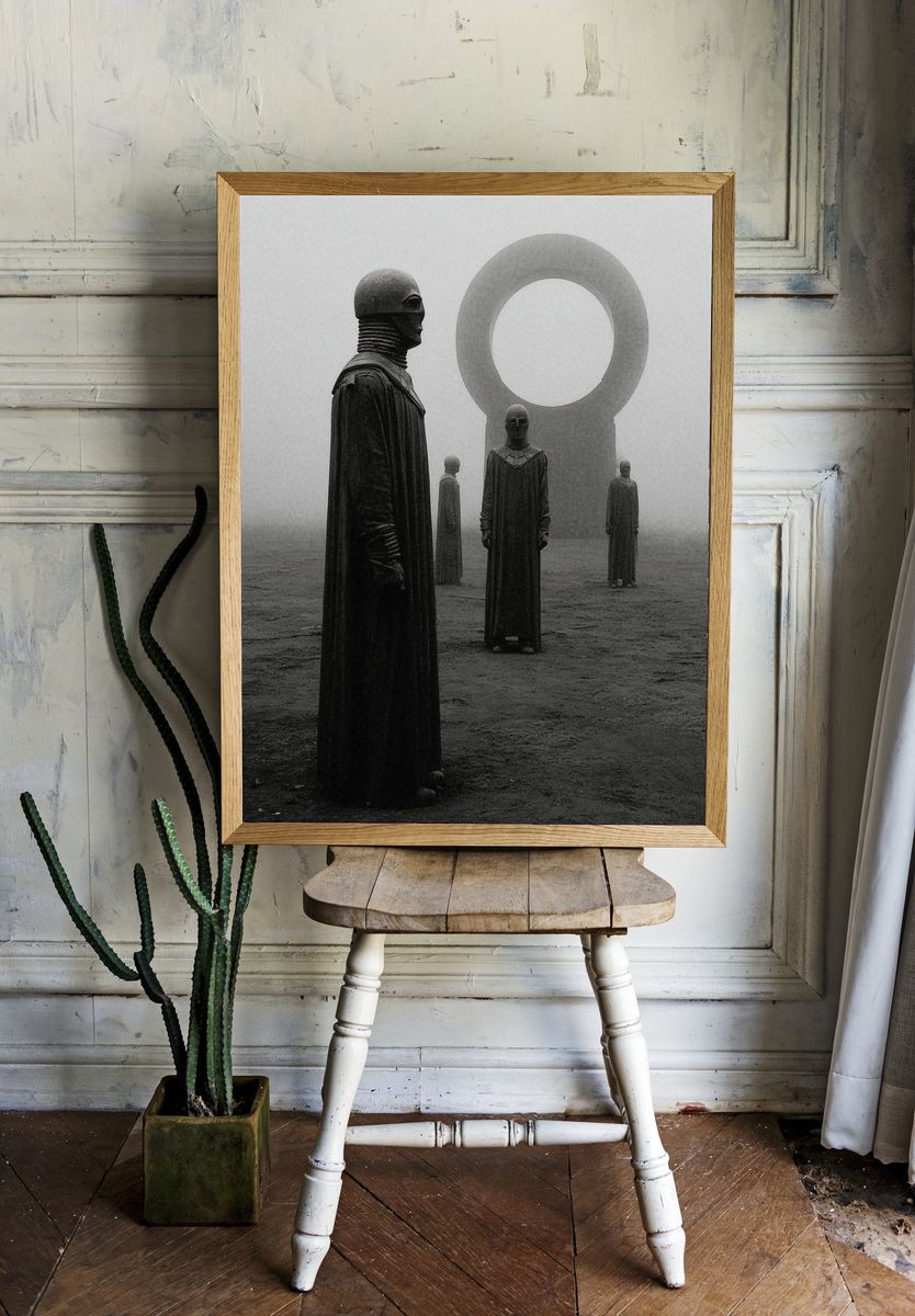 Surreal Monolith Figures Print. room preview