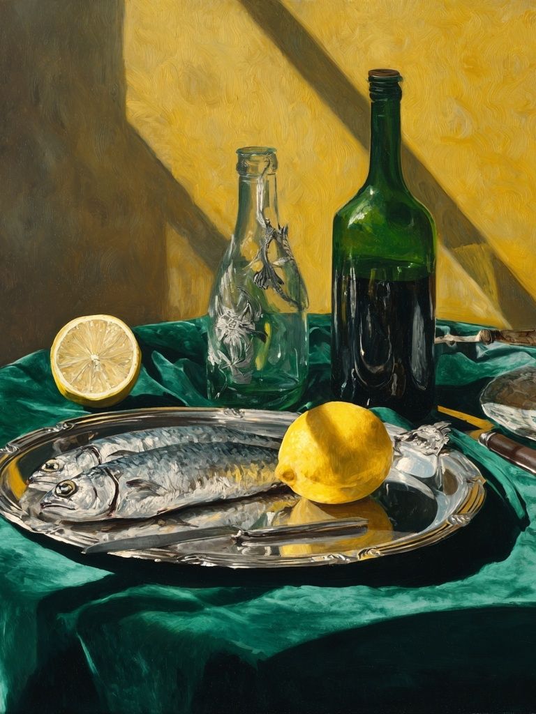 Still Life with Fish and Lemon — Fine Art Print. poster detail