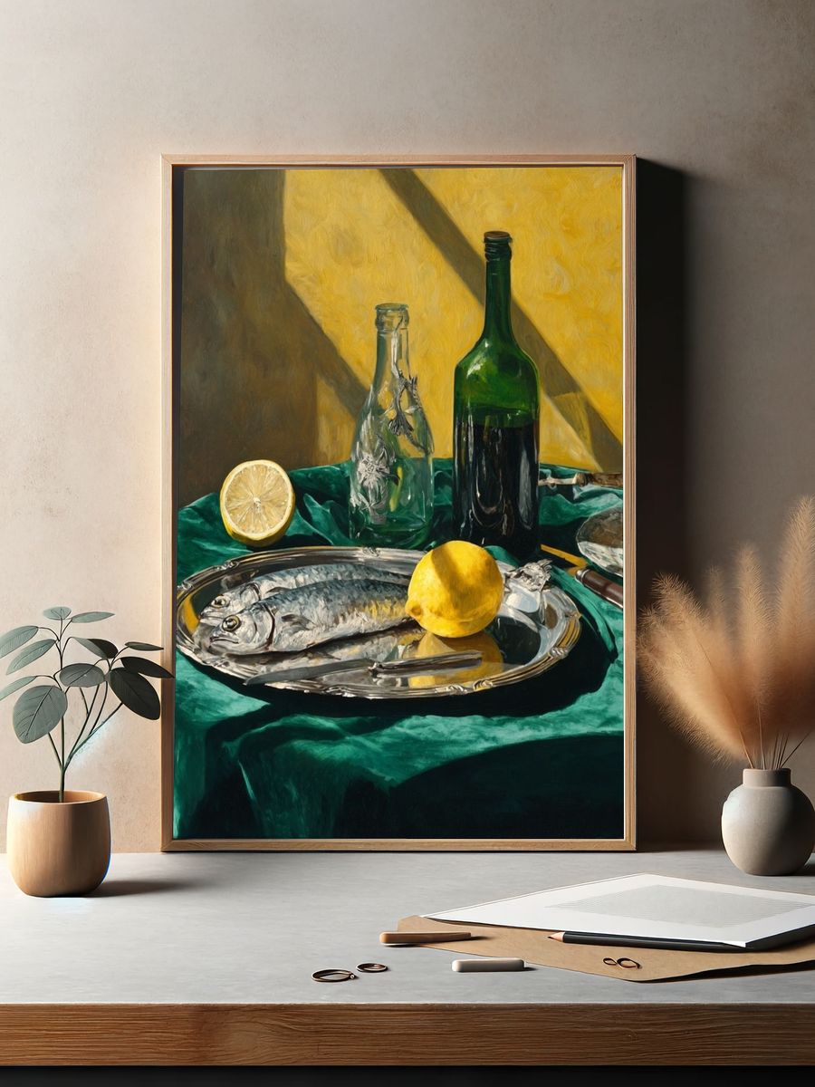 Still Life with Fish and Lemon — Fine Art Print. — room view 2