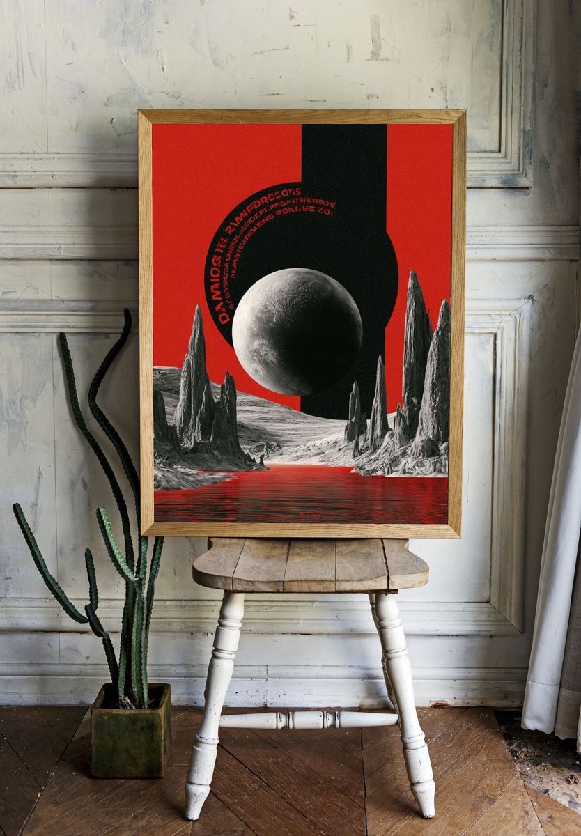 Surreal Lunar Landscape Print. room preview