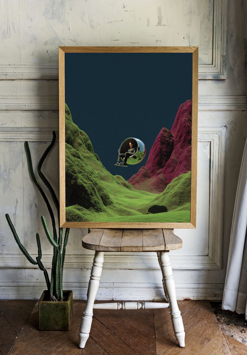 Surreal Landscape with Floating Chair Poster. room preview