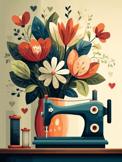 Sewing Machine with Floral Arrangement Poster. poster print