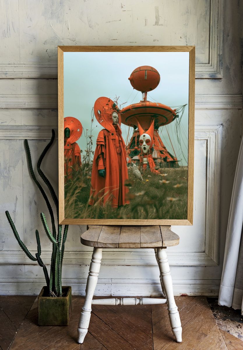 Surreal Orange Figures — Fine-Art Print. room preview