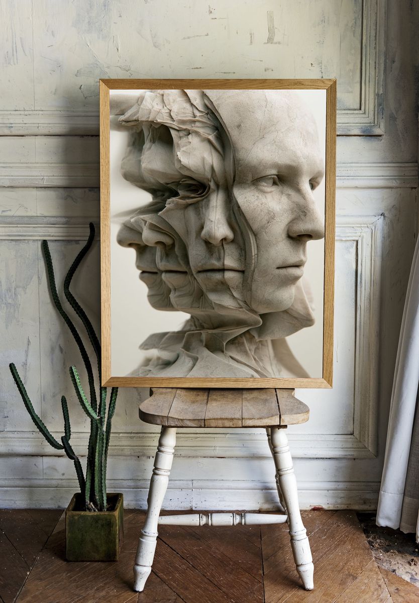Surreal Marble Faces Fine-Art Print. — room view 1