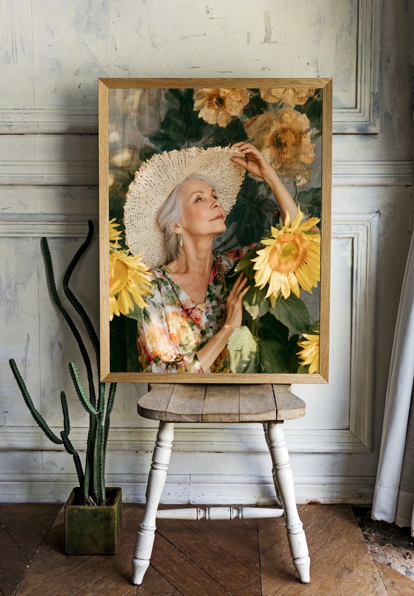 Sunflower Portrait Photography Poster. — room view 1