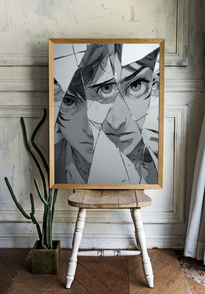 Shattered Faces Surrealism Print. room preview