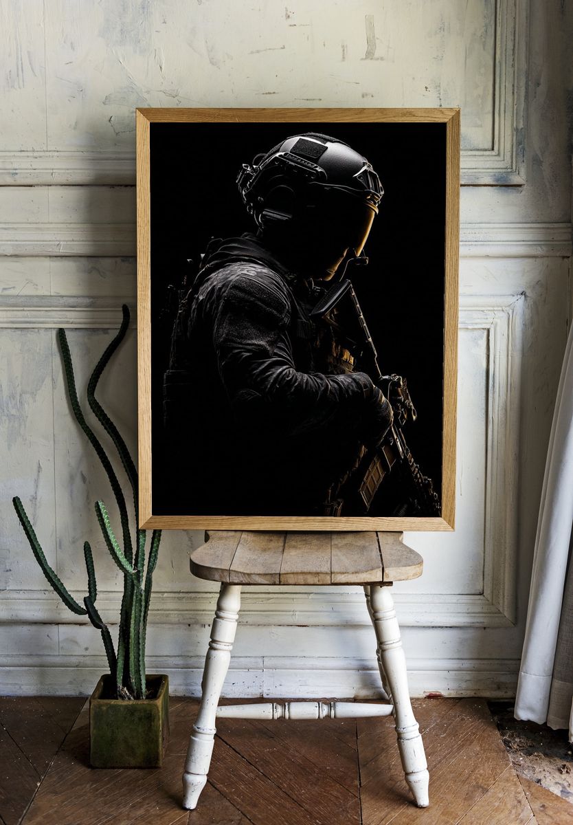 Soldier Silhouette — Fine Art Print. room preview