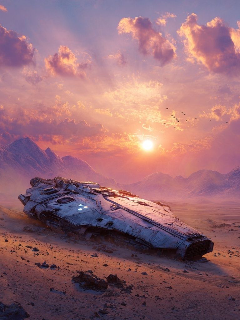 Futuristic Spaceship at Sunset — Sci-Fi Print. poster — space art
