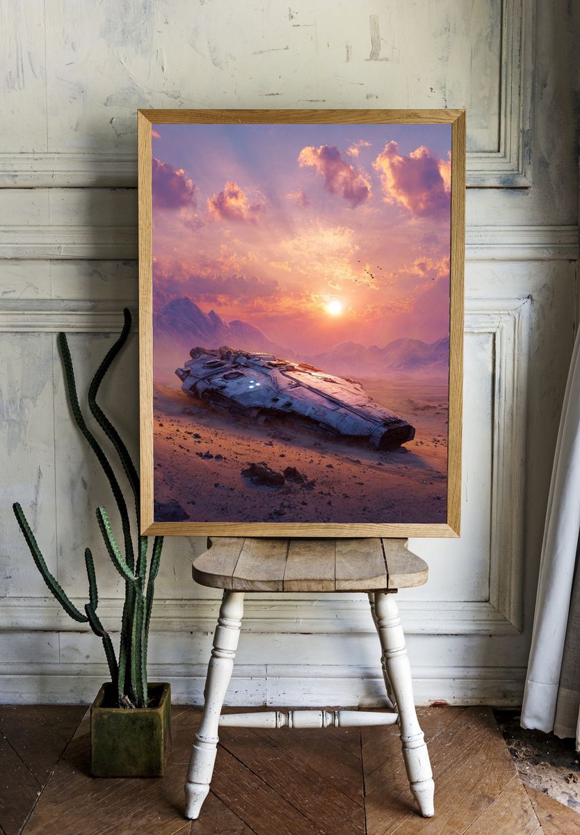Futuristic Spaceship at Sunset — Sci-Fi Print room preview