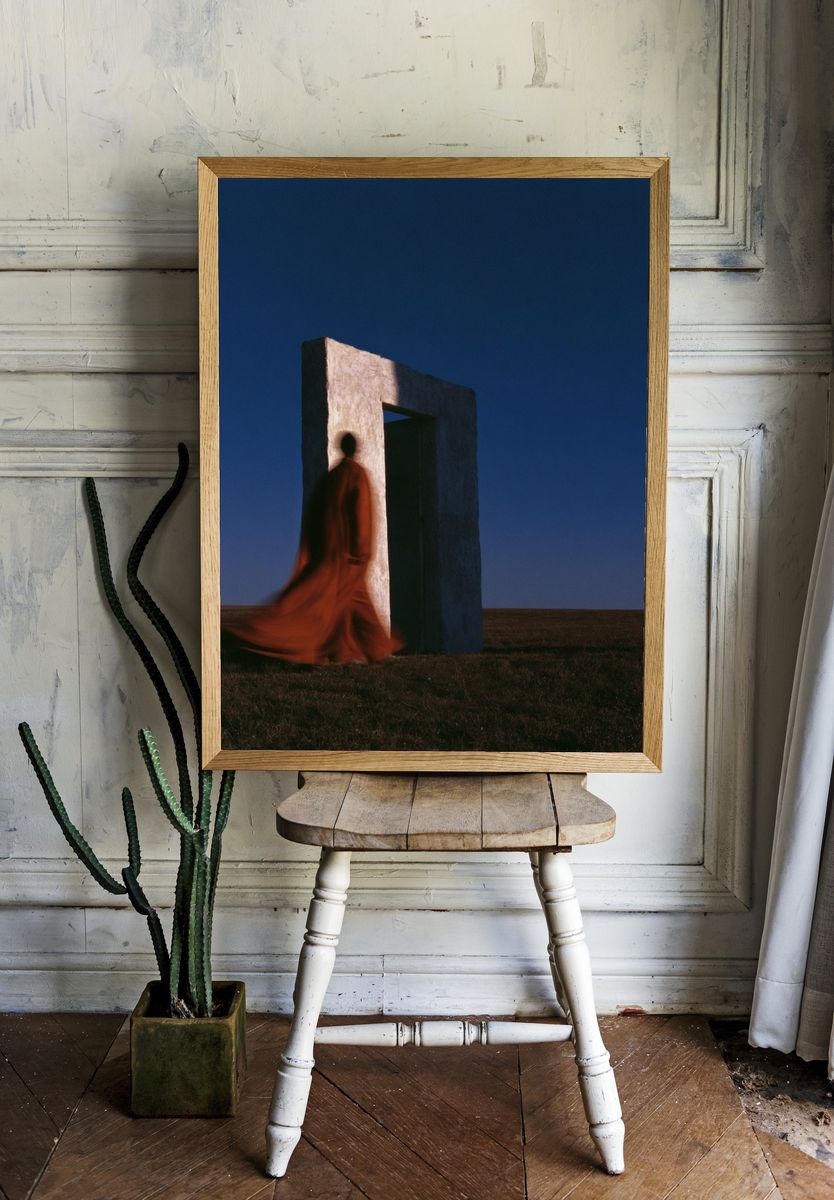 Surreal Figure and Doorway Print. room preview