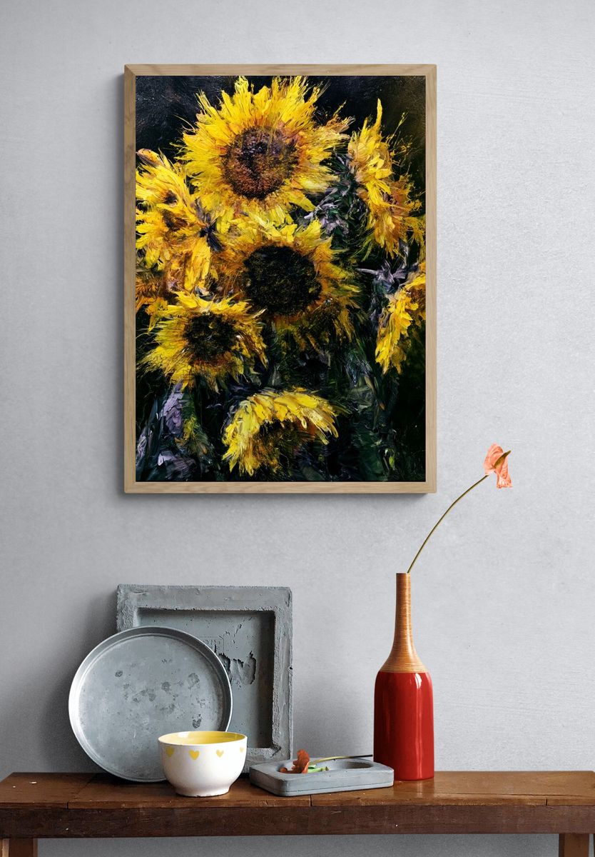 Sunflower Bouquet Fine-Art Print. — room view 3