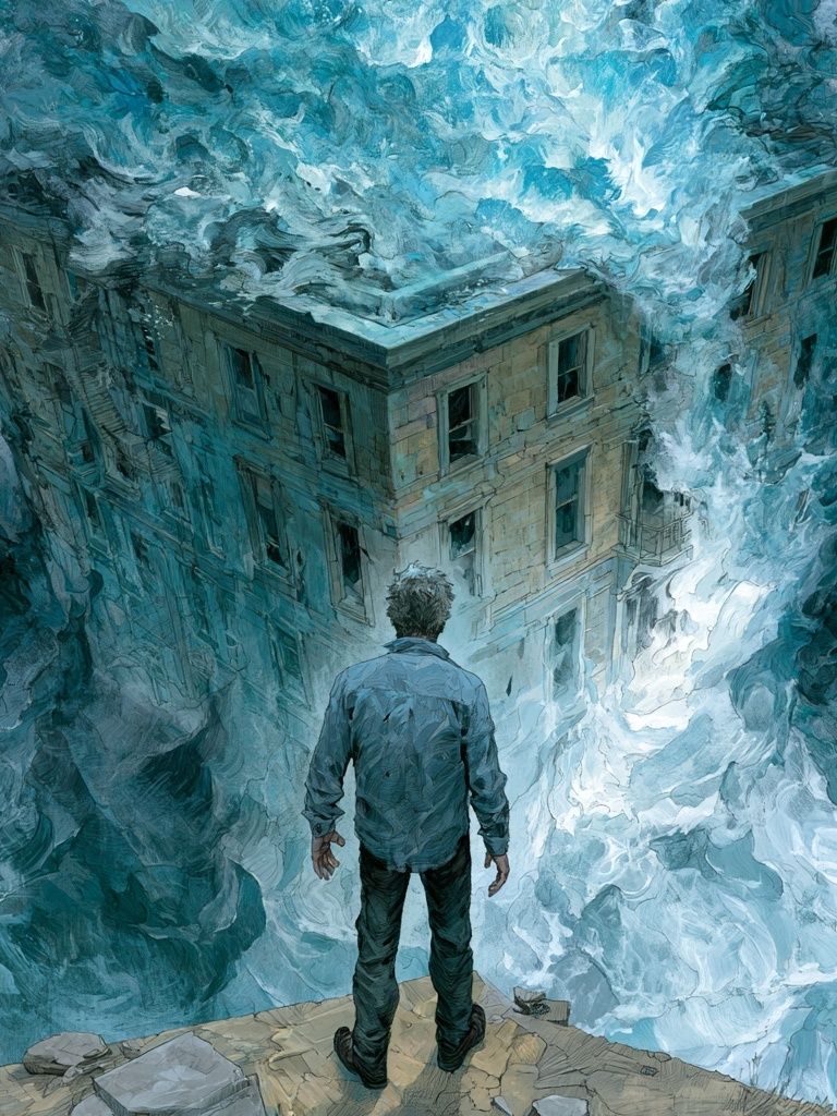 Surreal Flooded House Print. poster — fine-art art
