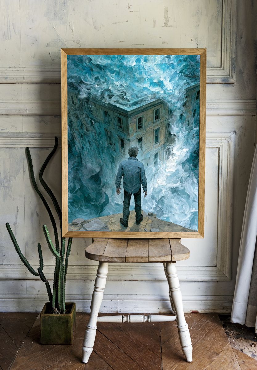 Surreal Flooded House Print. room preview