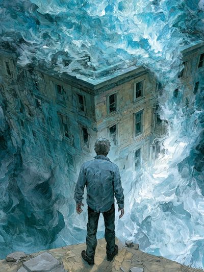 Surreal Flooded House Print. poster