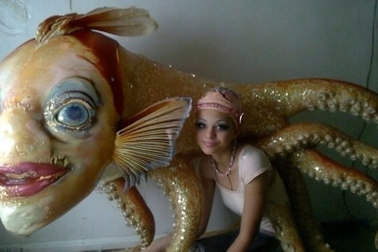 Surreal Gold Fish Costume Print. poster detail