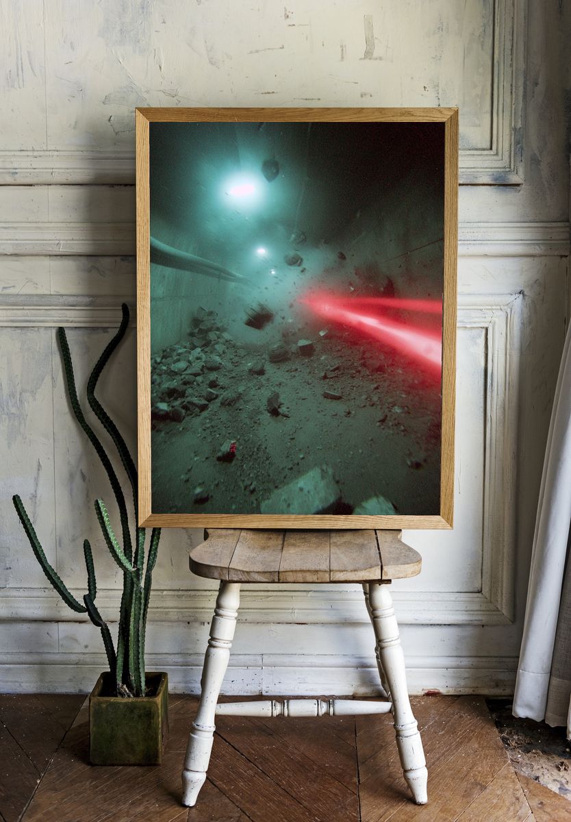 Futuristic Tunnel with Laser Beams — Sci-Fi Print room preview
