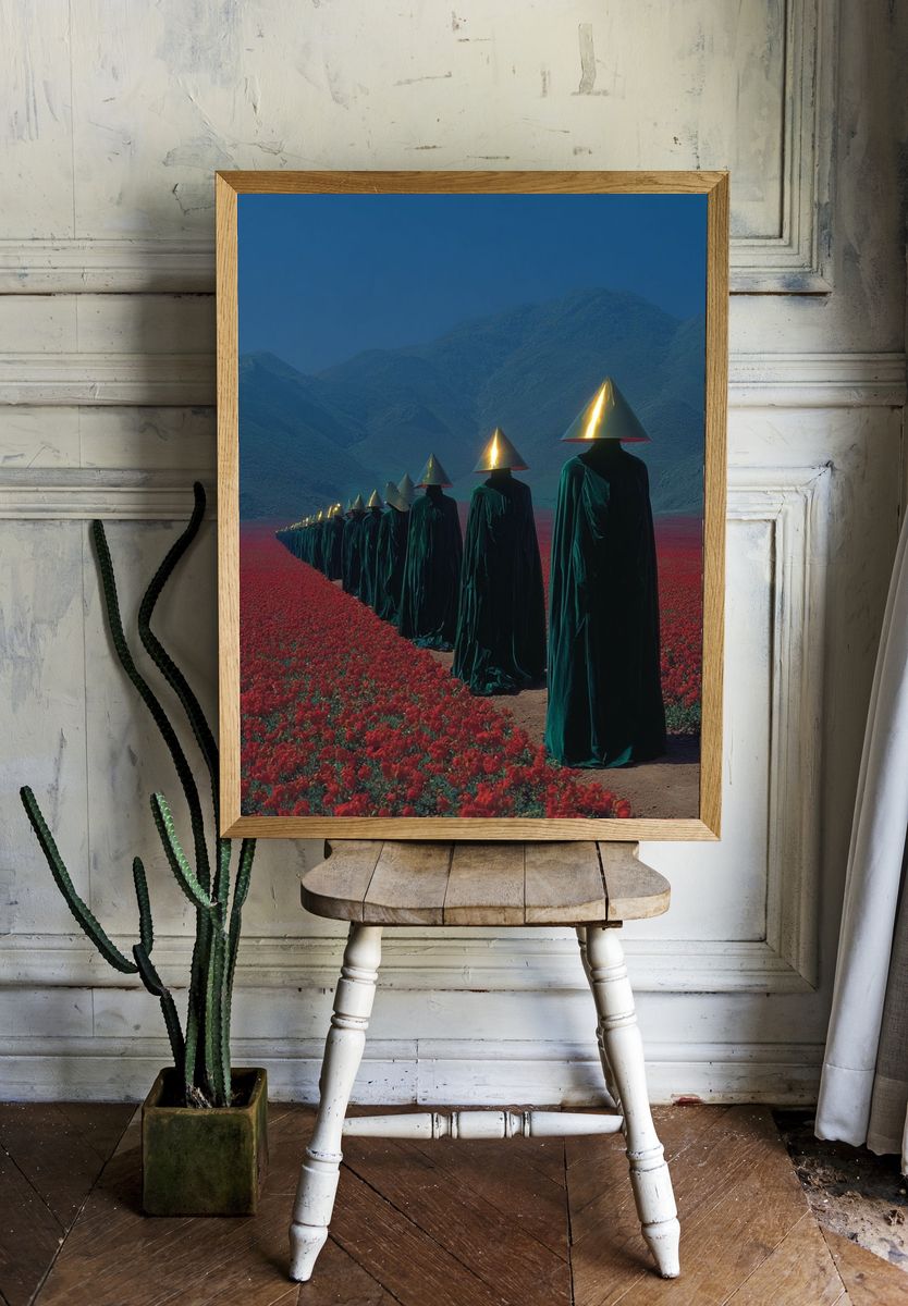Surreal Flower Field Procession Print. — room view 1