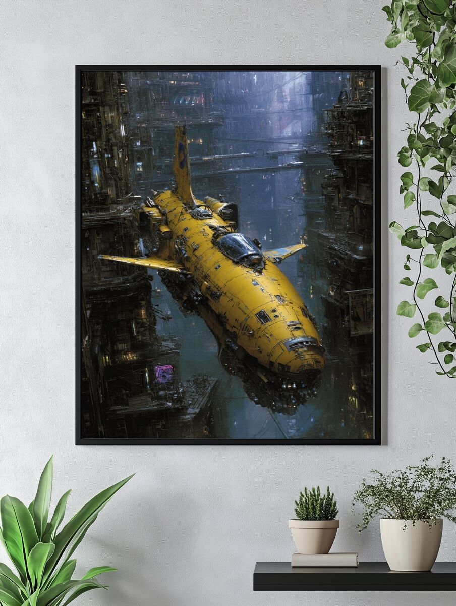 Futuristic Yellow Spaceship — Sci-Fi Print. — room view 4