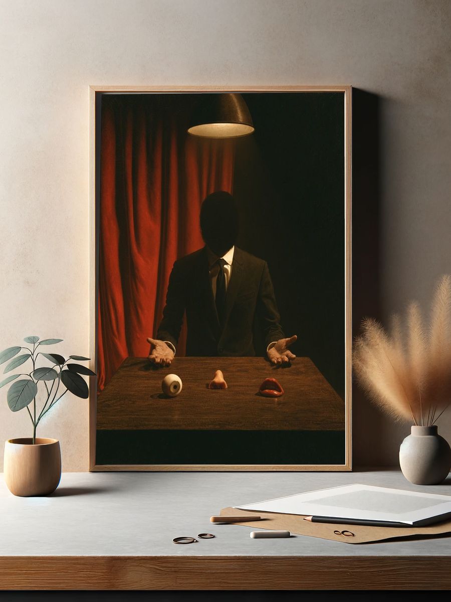 Surreal Faceless Figure Print. — room view 2