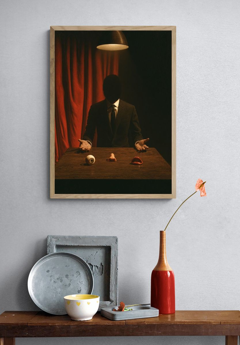 Surreal Faceless Figure Print. — room view 3